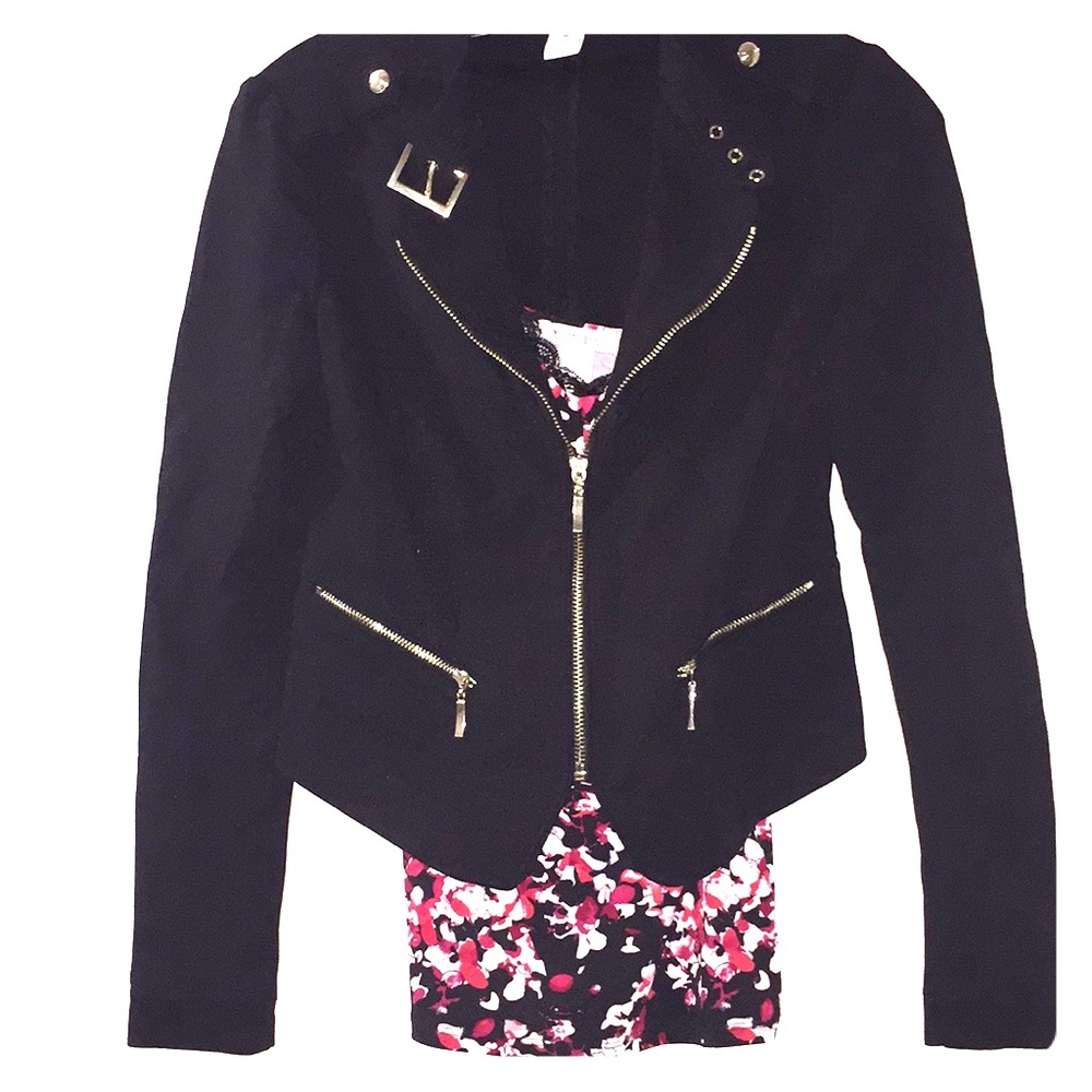 WHBM Black ponte knit motorcycle jacket